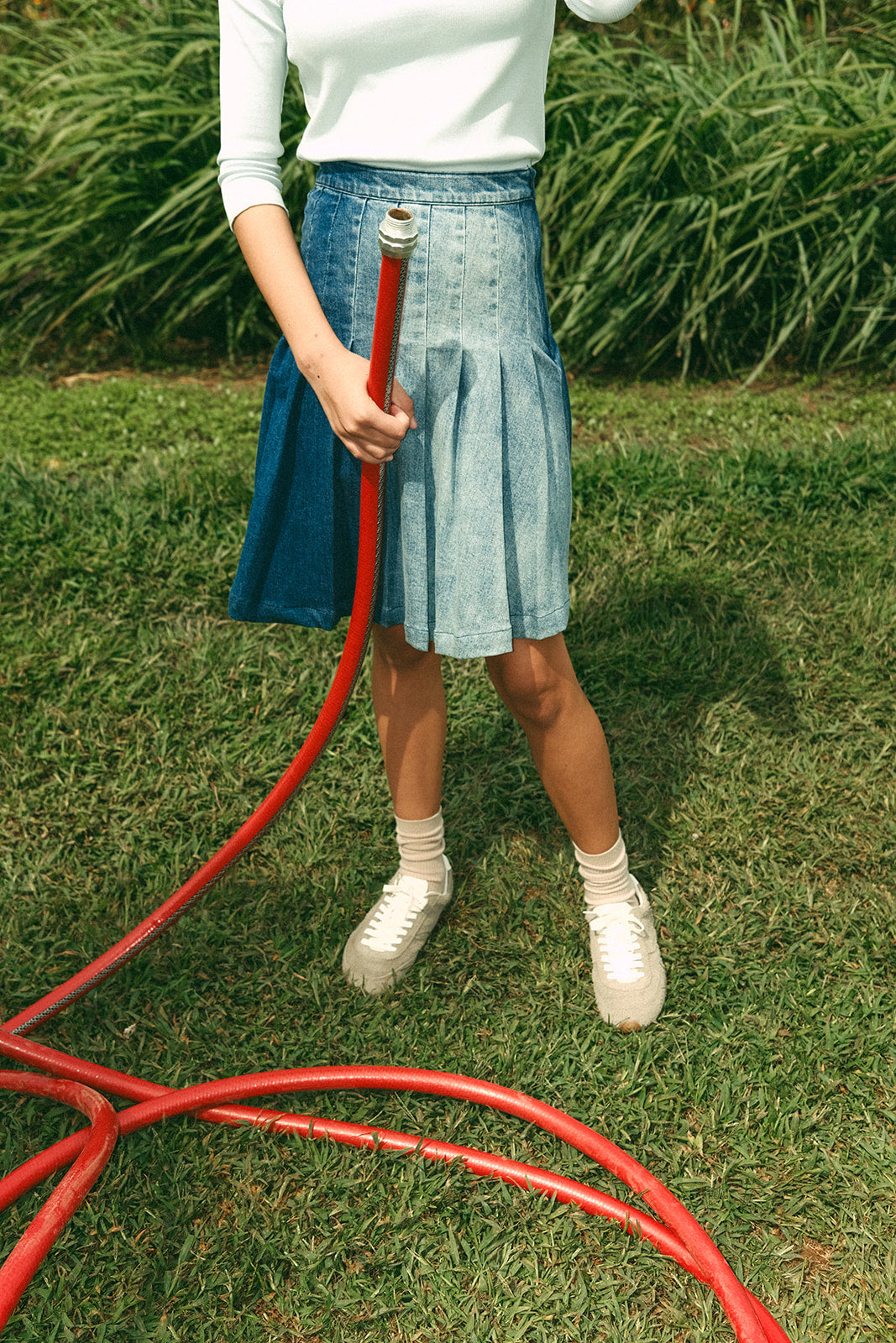 Crew Kids NY Denim Skirt Ombre Pleated for Young Girls