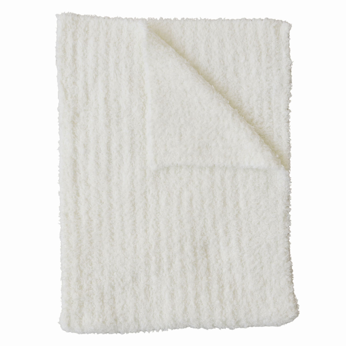 Cream ribbed plush blanket with a soft textured surface, shown folded