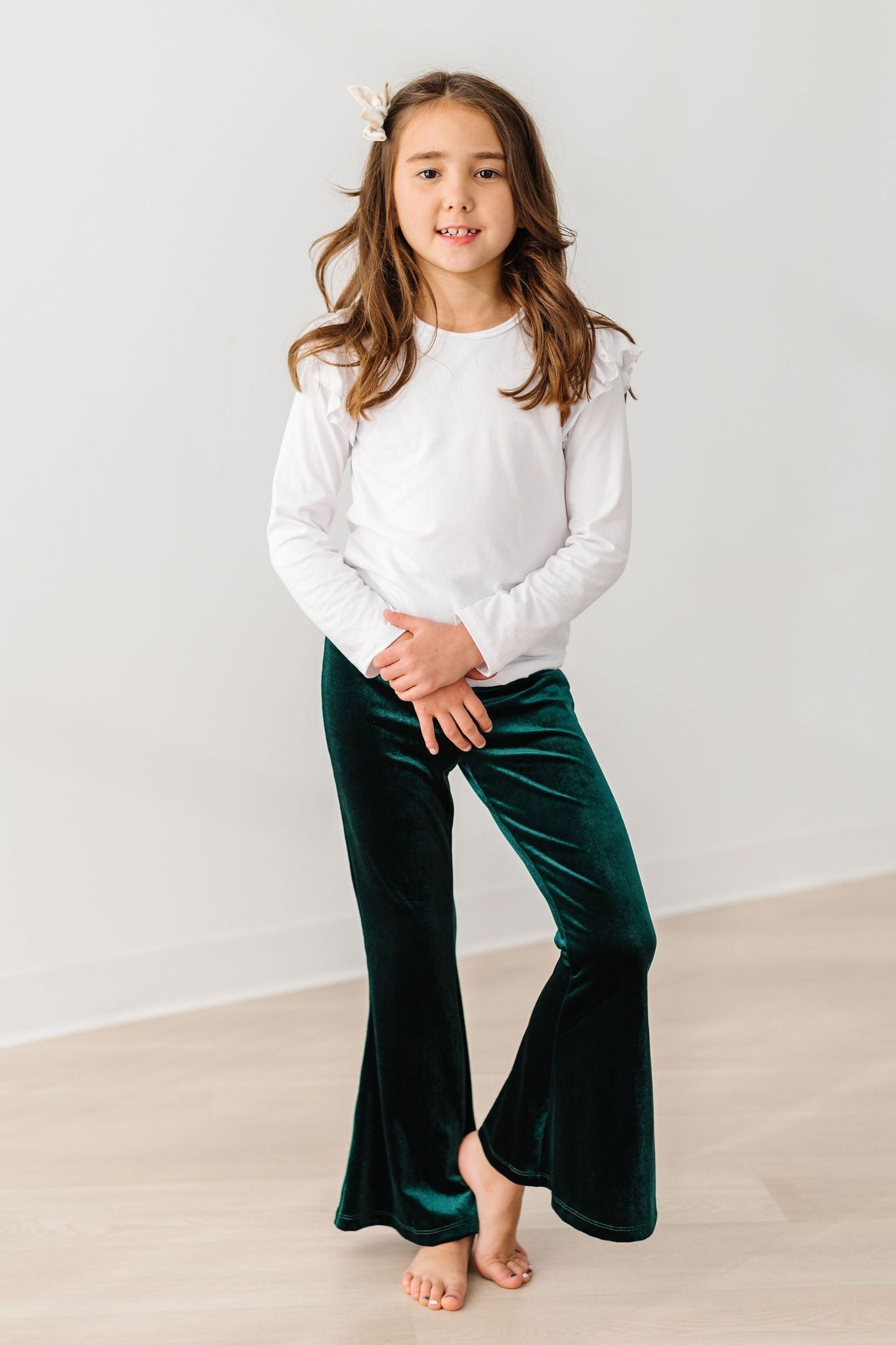 Mila & Rose ® Hunter Green Velvet Bells For Girls Mila And Rose Edition - Apparel & Accessories > Clothing > Pants Velvet Bells