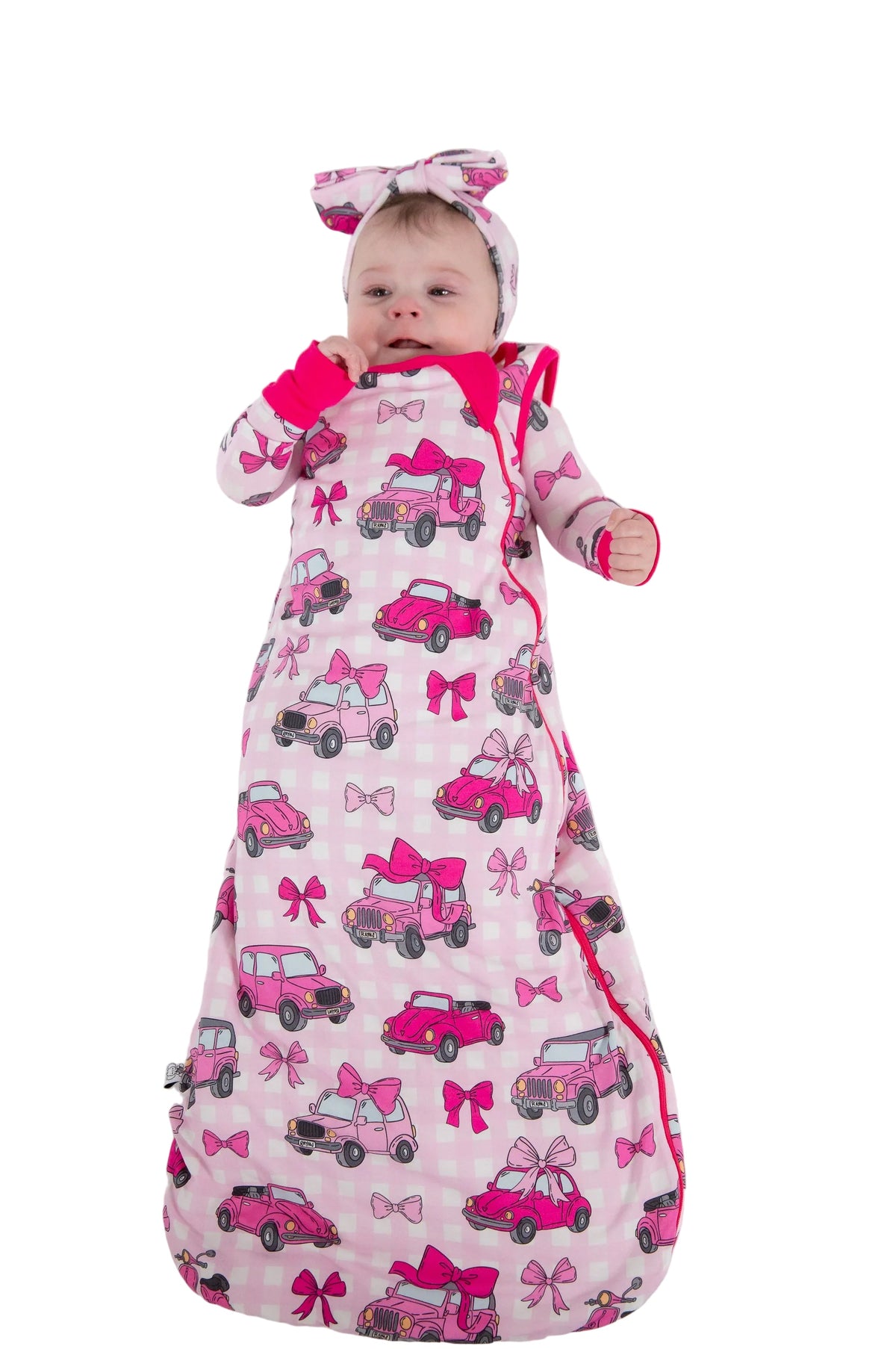 My First Pink Car Bamboo Sleep Sack | Baby Sleep Bag by Rayn’s Tiny Stitches