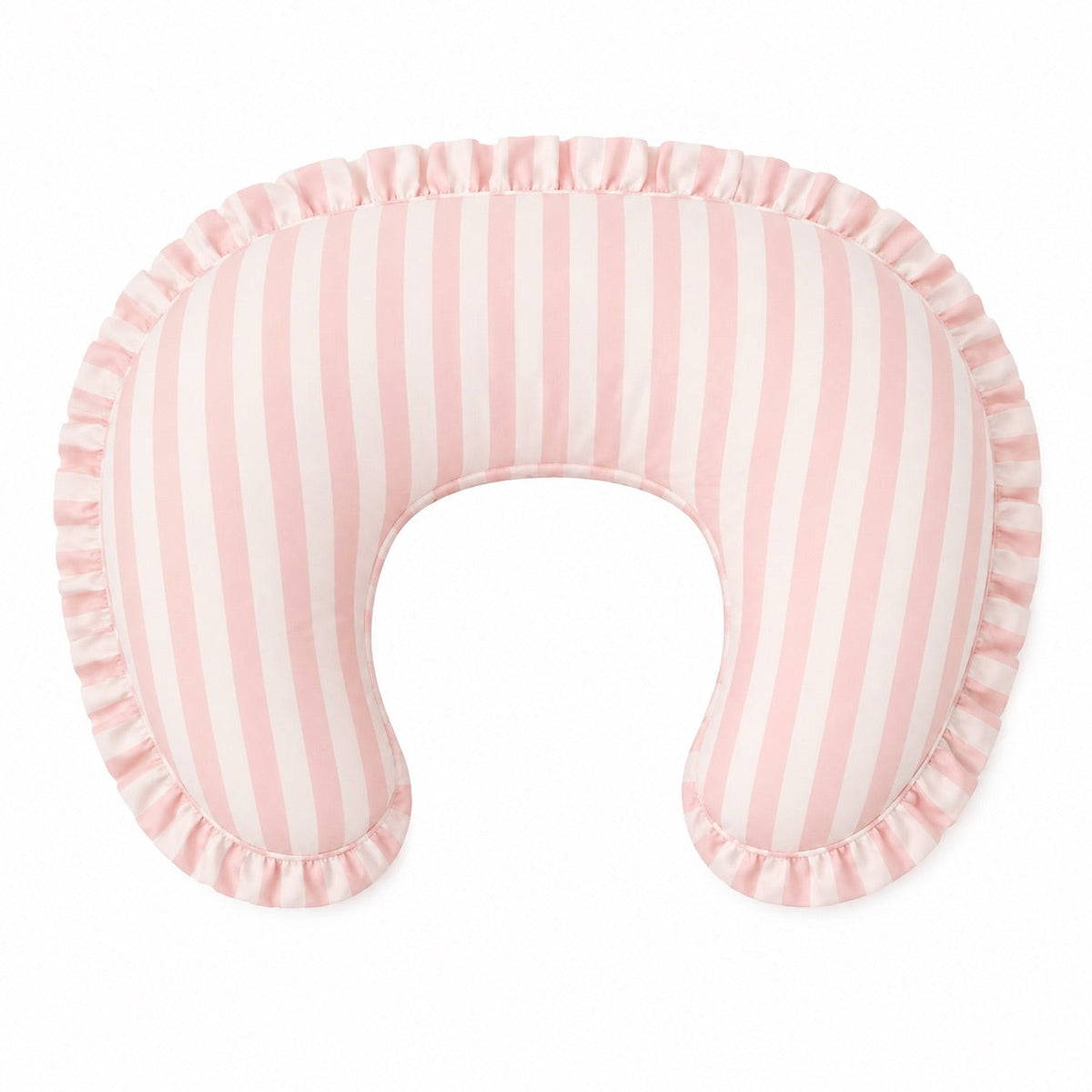 Pink White Stripe Ruffle Nursing Pillow Cover by Little Mae & Co