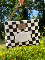 Wipes Clutch Black Check Diaper Wet Bag With Adjustable Lanyard The Good Village Cloth Co. 