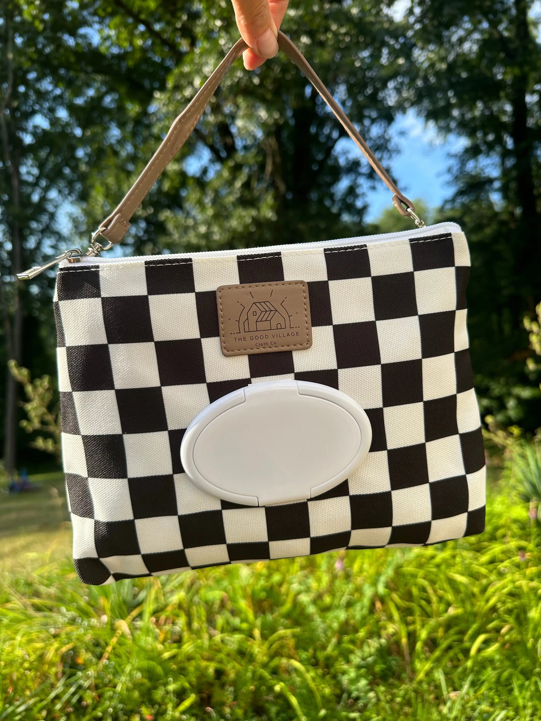 Wipes Clutch Black Check Diaper Wet Bag With Adjustable Lanyard The Good Village Cloth Co. 