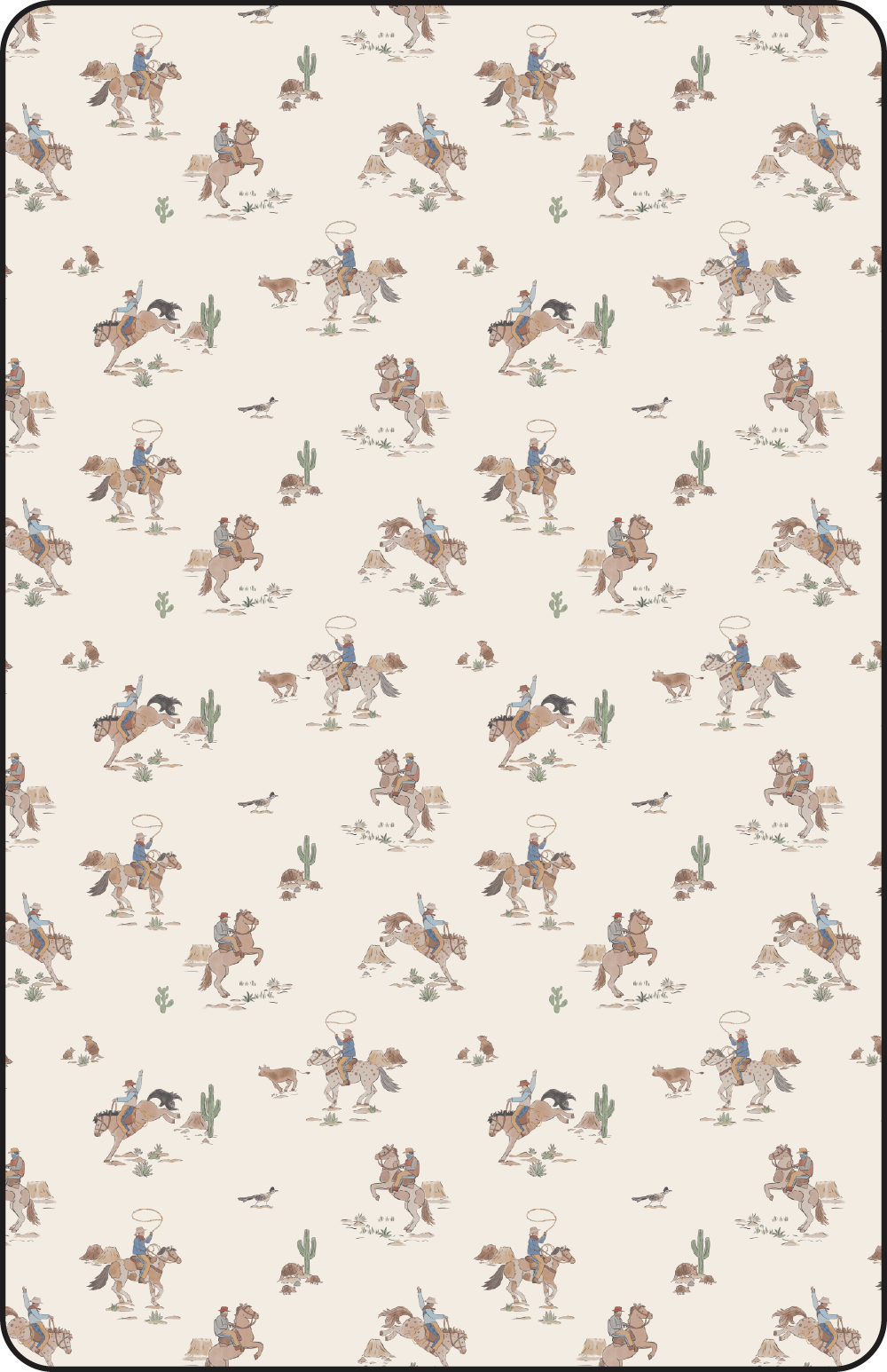 Crib sheet with a horse wrangler print on a standard crib mattress