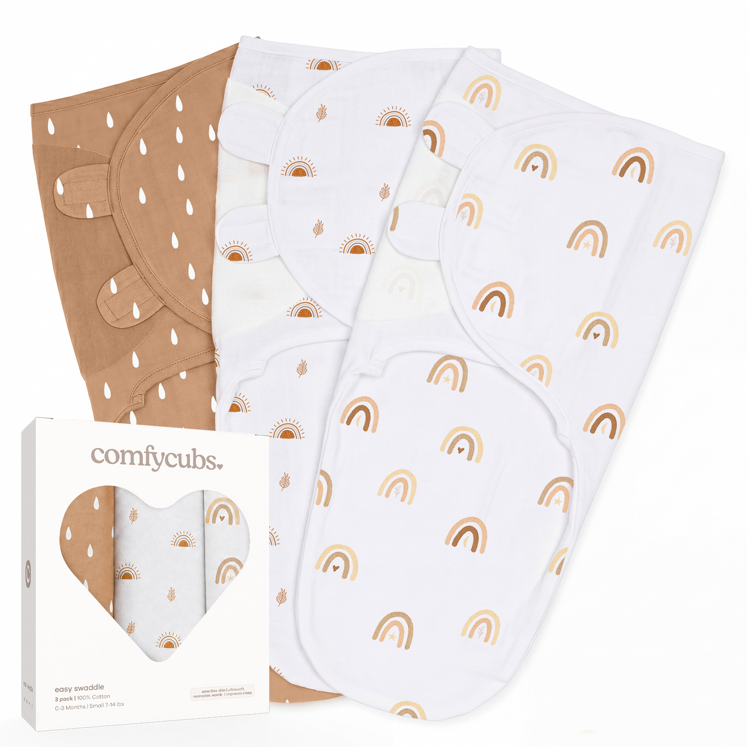 Easy Swaddle Blankets in Rainbow Bohemian, Pack of 3 by Comfy Cubs at Everetts Place