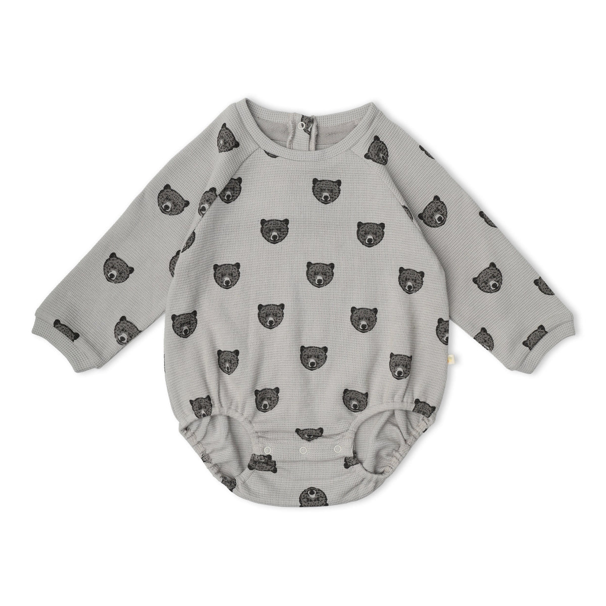 Organic Long Sleeve Bubble Romper - Woodland Bear by Makemake Organics