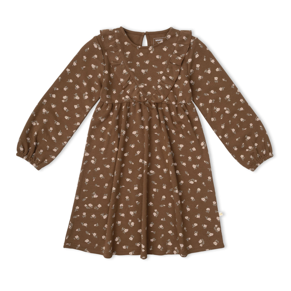 Organic Long Sleeve Ruffle -V- Dress - Primrose by Makemake Organics