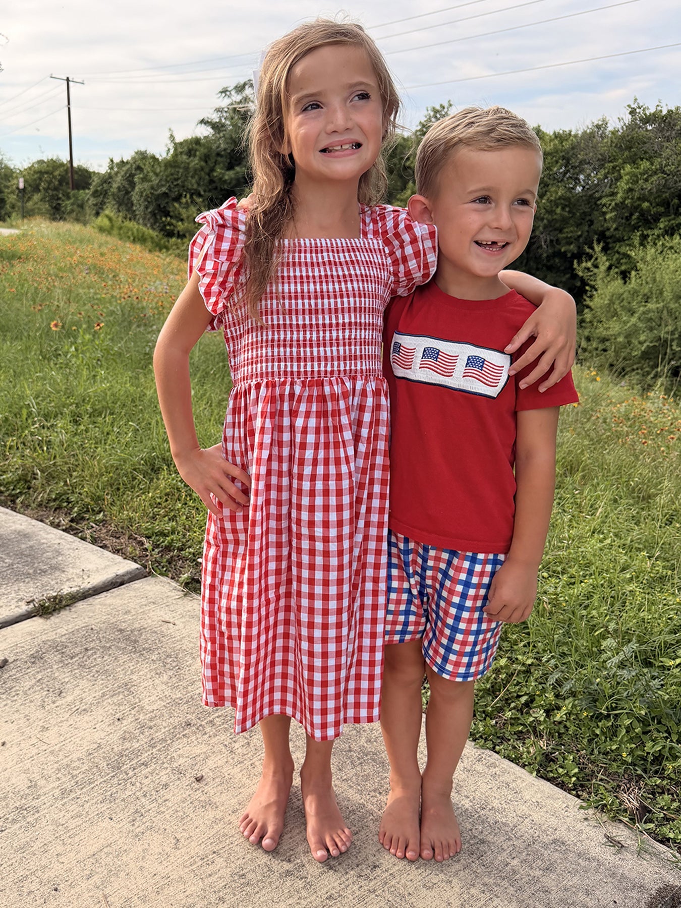 Summer Plaid Smocked Ruffle Girl Dress Sibling Outfits by Rylee Faith Designs at Everetts Place