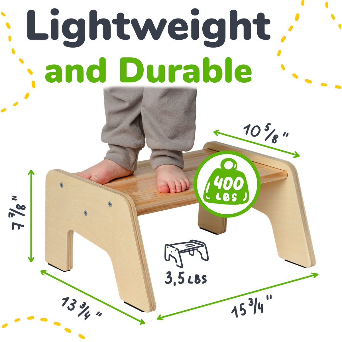 Ocodile.com natural wood 1-step kids step stool for bathroom or kitchen.