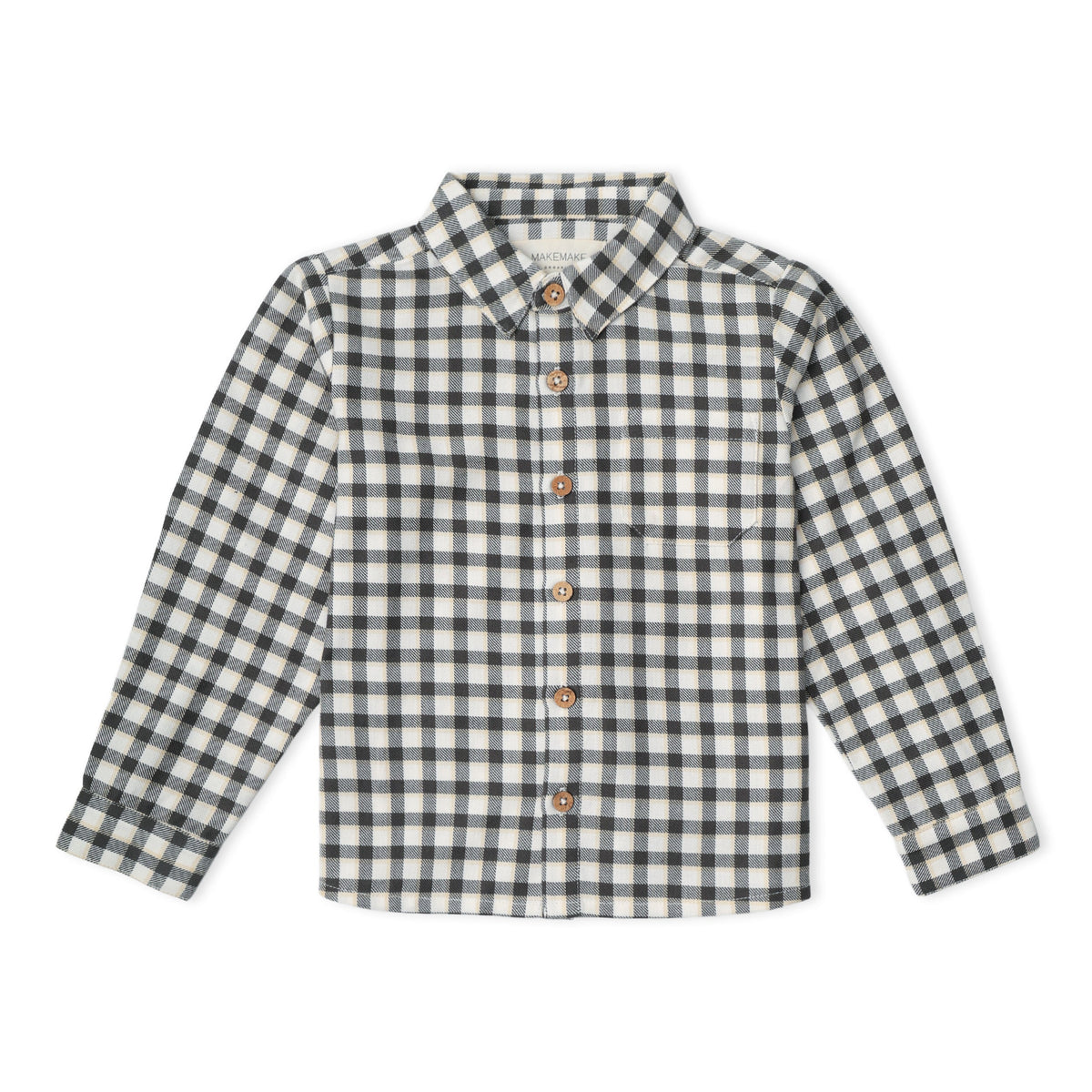 Organic Collared Long Sleeve Shirt - Charcoal Plaid by Makemake Organics