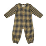 Organic Long Sleeve Button Romper - Olive Gingham by Makemake Organics