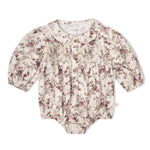 Organic Smocked Long Sleeve Bubble Romper - Wildrose by Makemake Organics