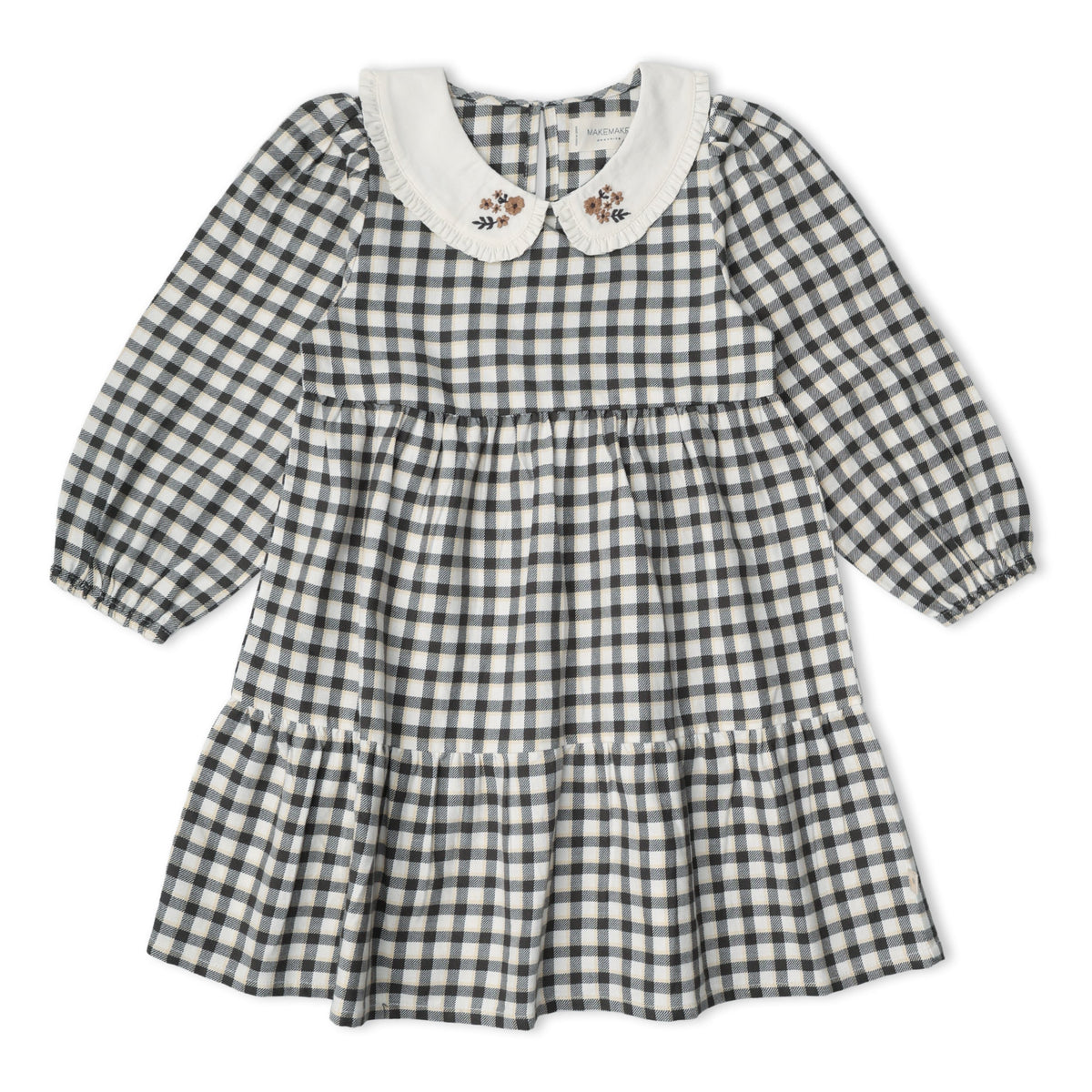 Organic Collar Tiered Dress - Charcoal Plaid by Makemake Organics