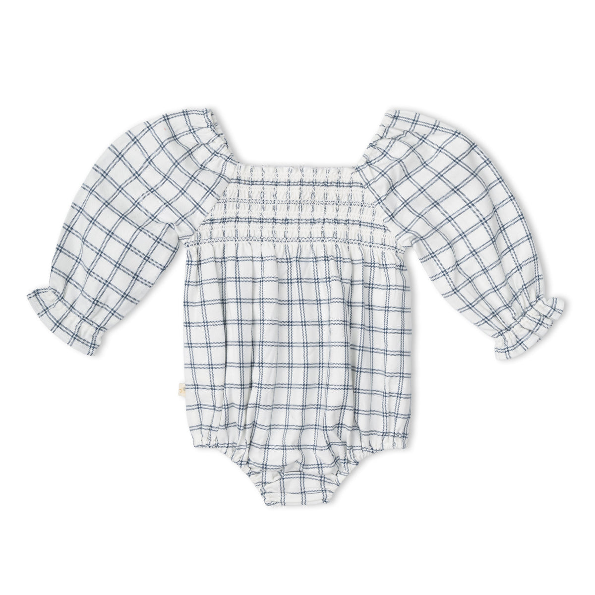 Organic Smocked Long Sleeve Romper - Window Plaids by Makemake Organics