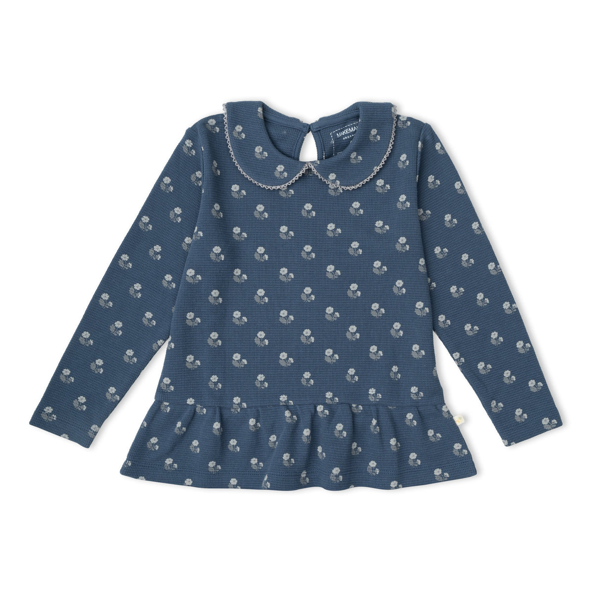 Organic Collar Peplum Top Set of 2 - Indigo Blossom + Navy by Makemake Organics