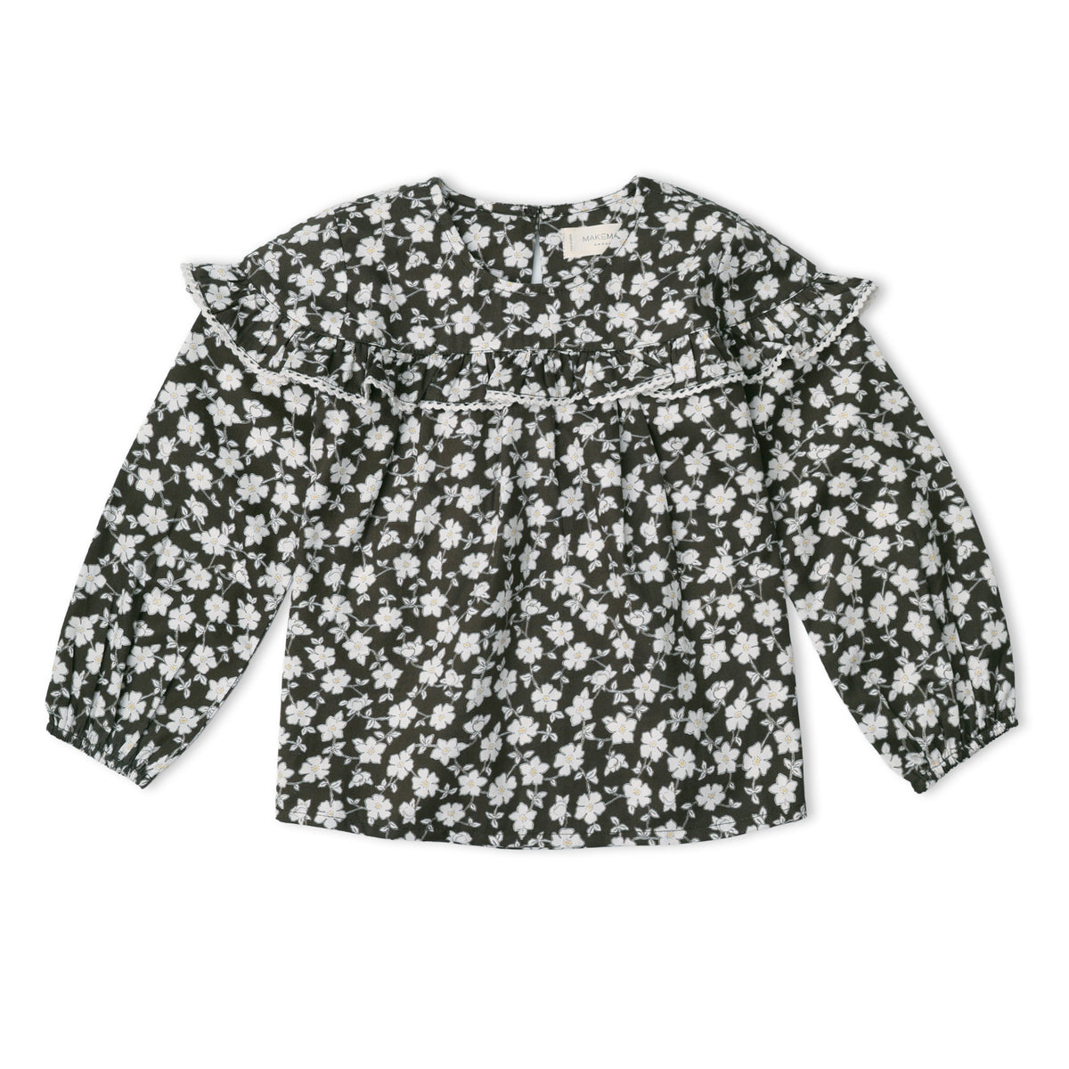 Organic Ruffle Cotton Blouse - Twilight Meadow by Makemake Organics
