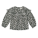 Organic Ruffle Cotton Blouse - Twilight Meadow by Makemake Organics