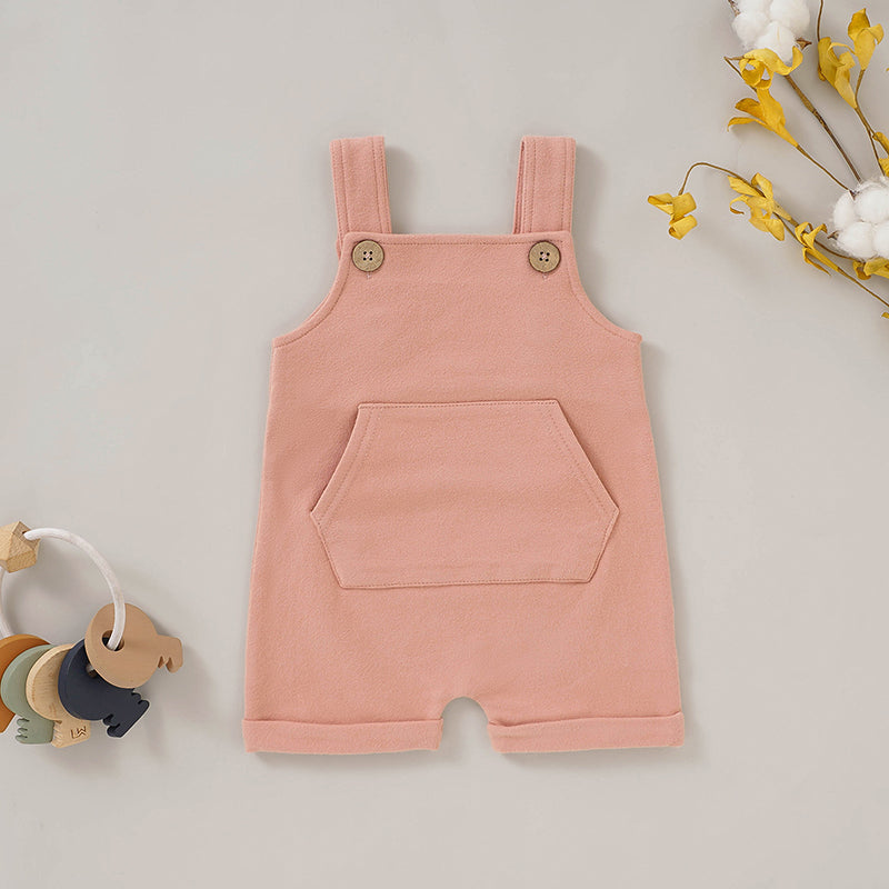 French Terry Baby Overall with buttons and a front pocket in organic cotton blend.