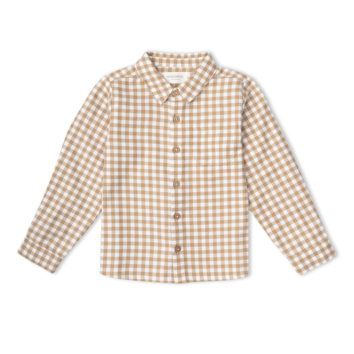 Organic Collared Long Sleeve Shirt - Oat Gingham by Makemake Organics