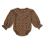 Organic Ruffle Bubble Romper - Chestnut Bloom by Makemake Organics