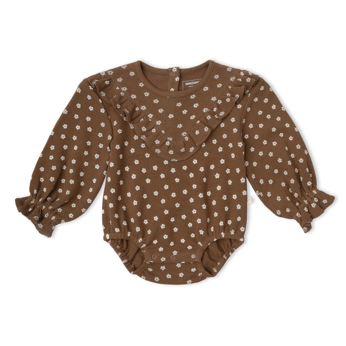 Organic Ruffle Bubble Romper - Chestnut Bloom by Makemake Organics