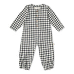 Organic Long Sleeve Button Romper - Charcoal Plaid by Makemake Organics