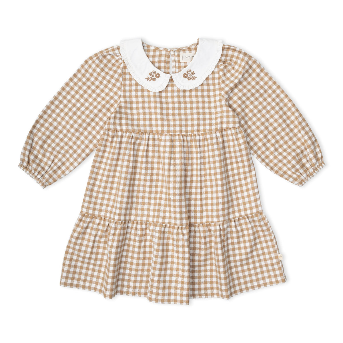 Organic Collar Tiered Dress - Oat Gingham by Makemake Organics