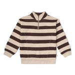 Organic Fleece Half Zip Sweatshirt - Mocha Stripe by Makemake Organics