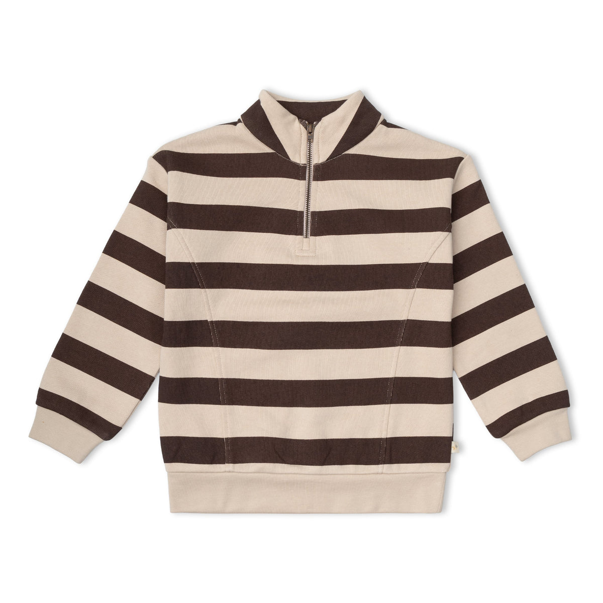 Organic Fleece Half Zip Sweatshirt - Mocha Stripe by Makemake Organics