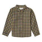 Organic Collared Long Sleeve Shirt - Olive Gingham by Makemake Organics