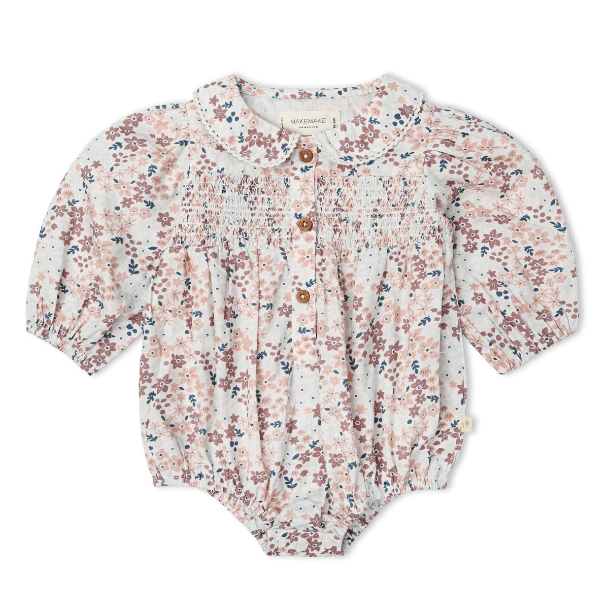 Organic Smocked Long Sleeve Bubble Romper - Wild Sprig by Makemake Organics