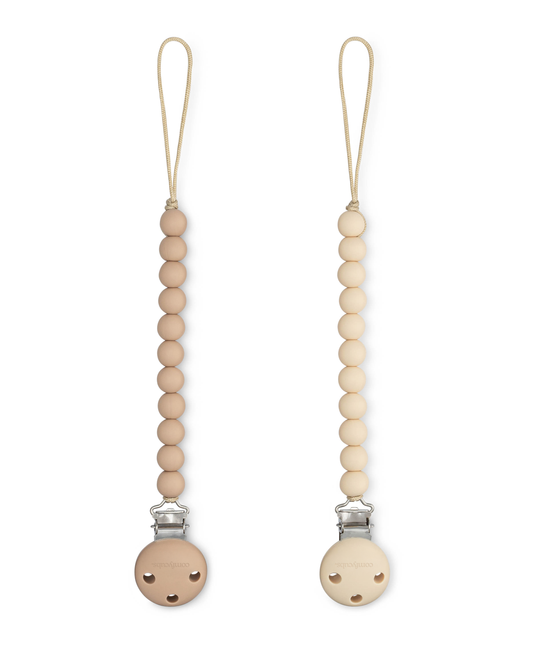 Beige And Light Beige Silicone Pacifier Clips 2 Pack Comfy Cubs Everetts Place: Online Boutique