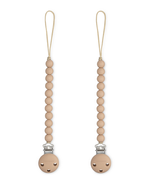 Beige Pacifier Clips 2 Pack For Newborns On The Go Comfy Cubs Everetts Place: Online Boutique