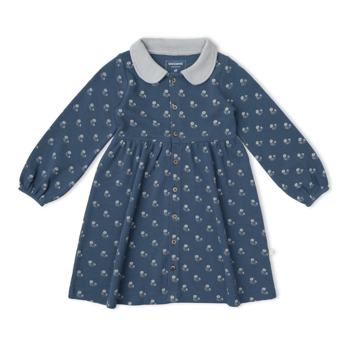 Organic Collared Dress - Indigo Blossom by Makemake Organics