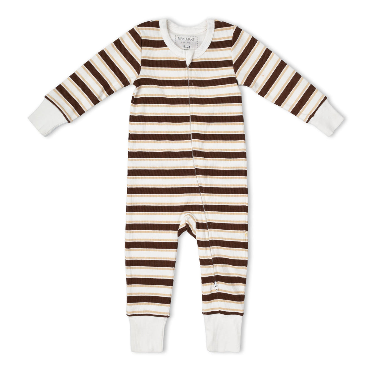 Organic 2-Way Zip Romper - Cocoa Stripe by Makemake Organics