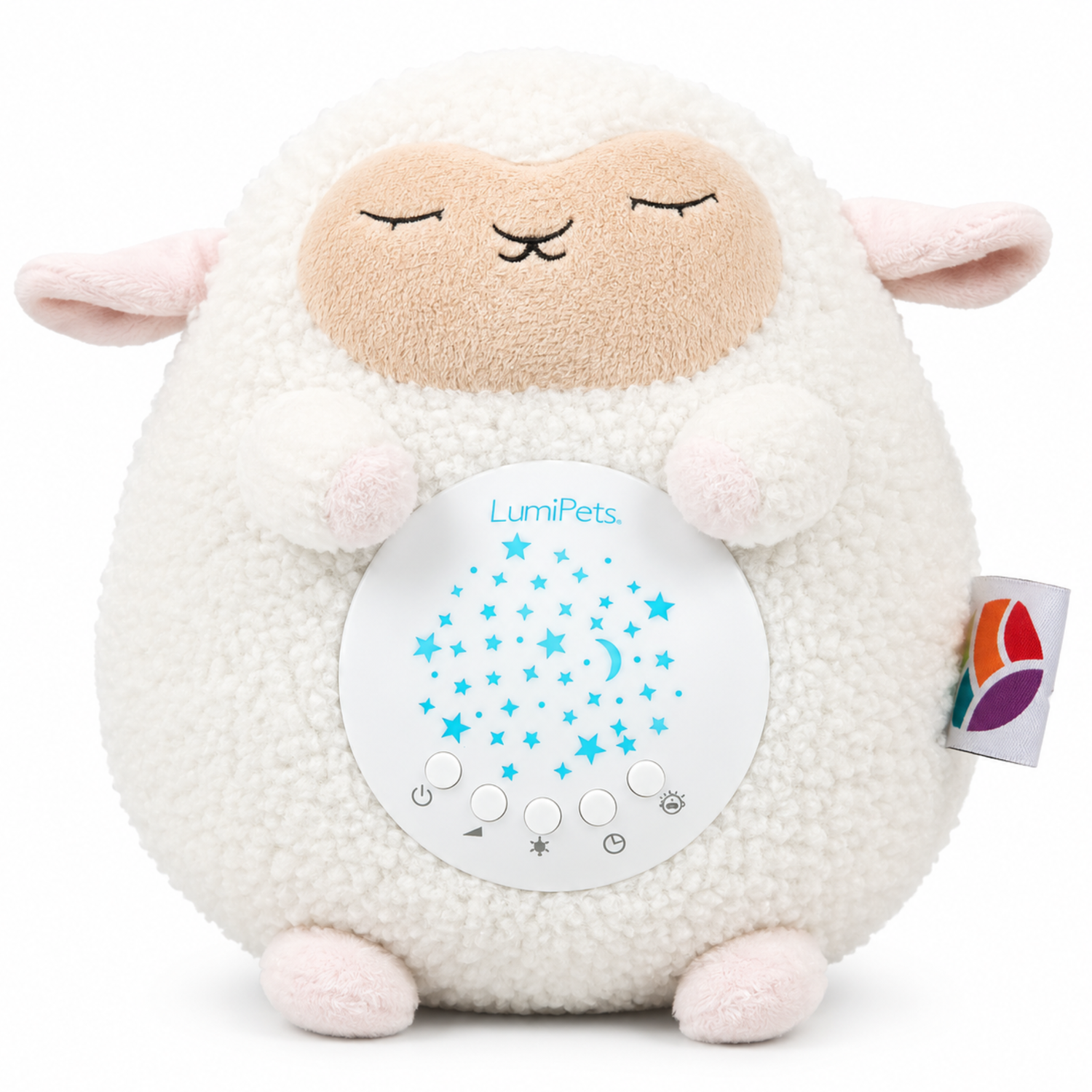 Soft lamb-shaped baby sound soother and night light projector with control buttons