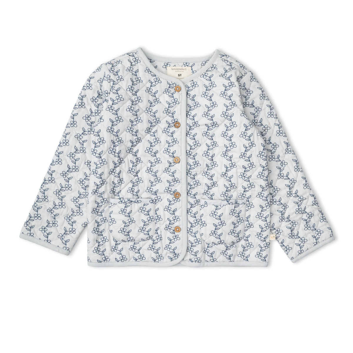 Organic Quilted Buttoned Jacket - Bluebell Vine by Makemake Organics