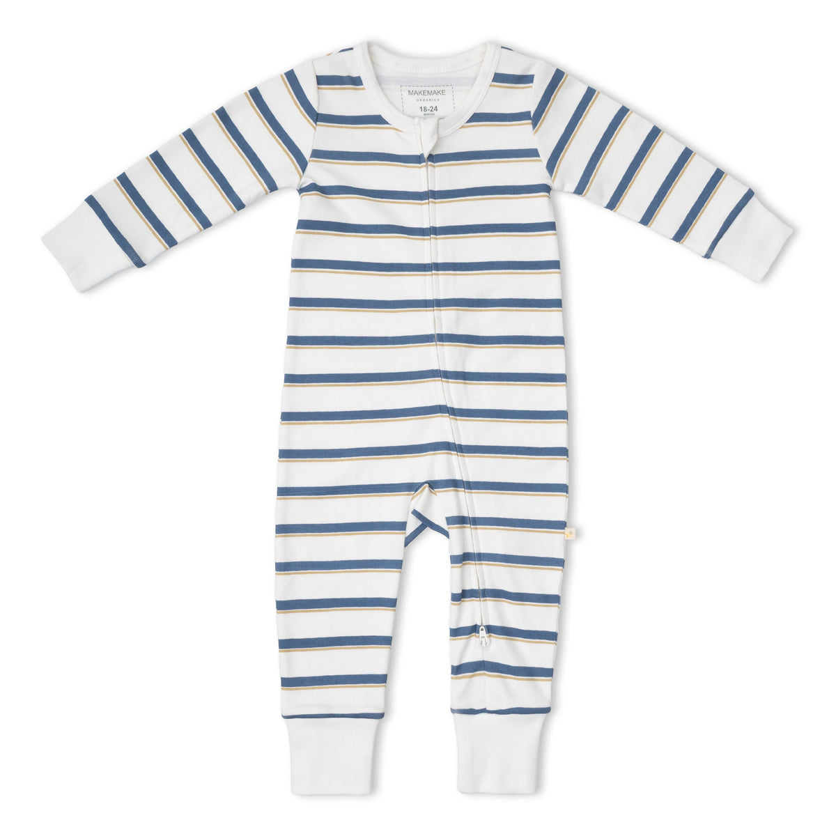 Organic 2-Way Zip Romper - Navy Stripe by Makemake Organics