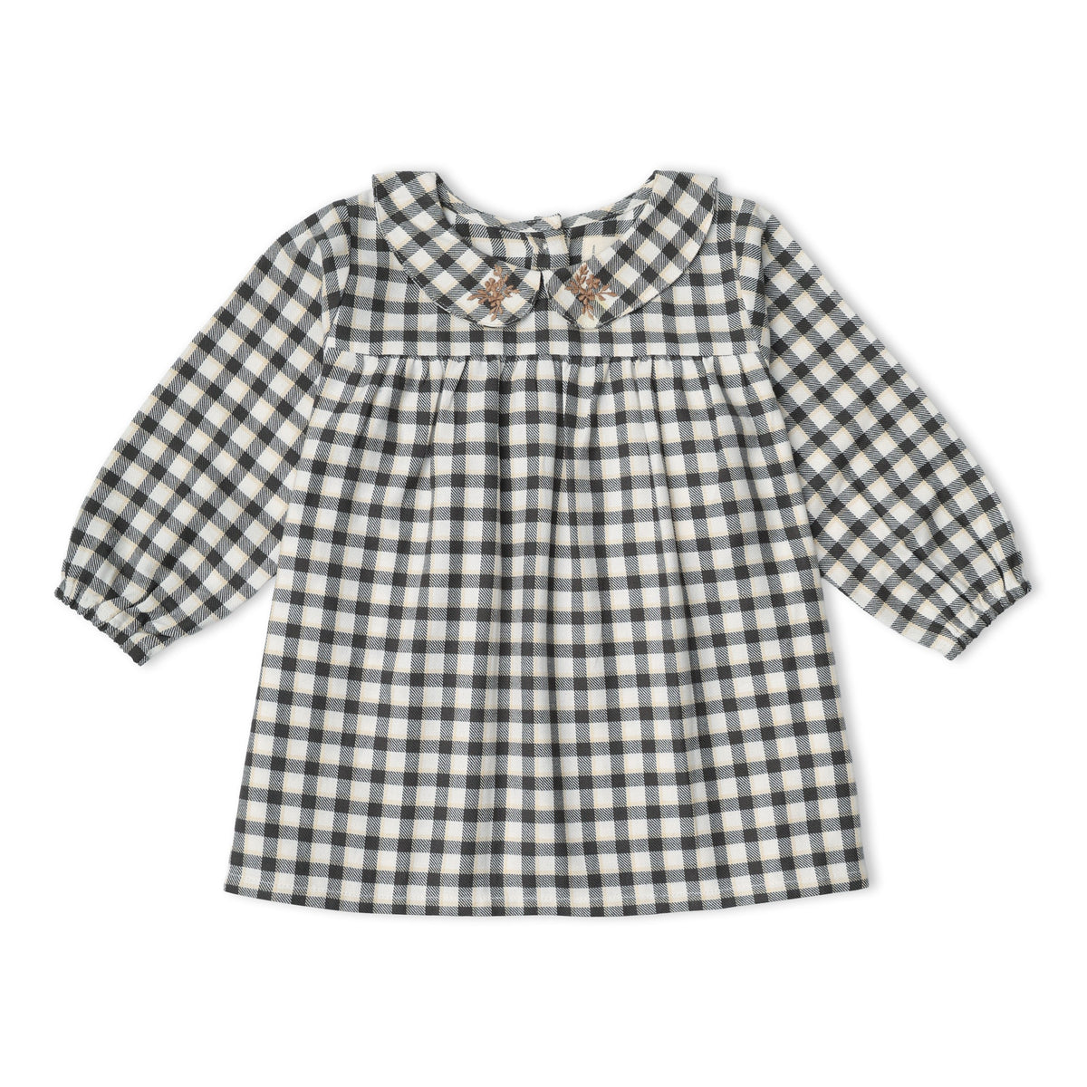Organic Peter Pan Collar Dress - Charcoal Plaid by Makemake Organics