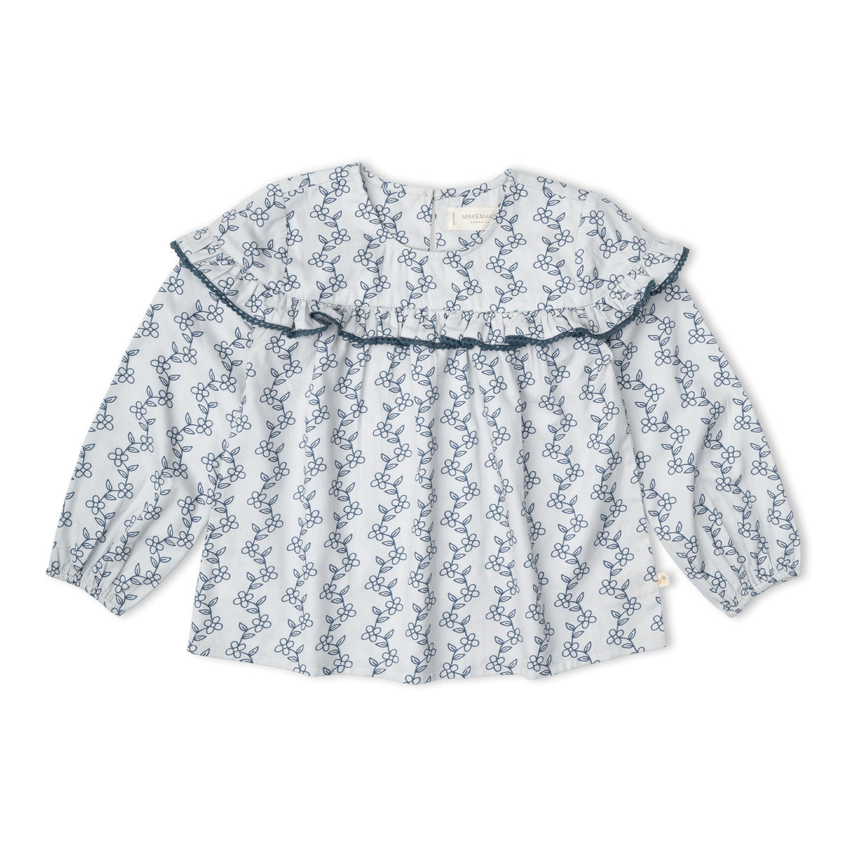 Organic Ruffle Cotton Blouse - Bluebell Vine by Makemake Organics
