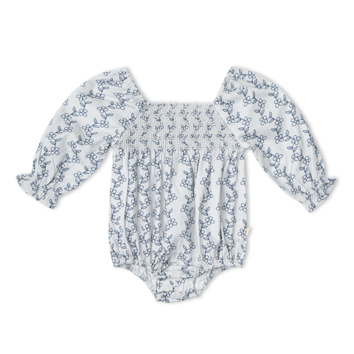 Organic Smocked Long Sleeve Romper - Bluebell Vine by Makemake Organics