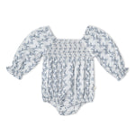 Organic Smocked Long Sleeve Romper - Bluebell Vine by Makemake Organics