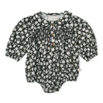 Organic Smocked Long Sleeve Bubble Romper - Twilight Meadow by Makemake Organics