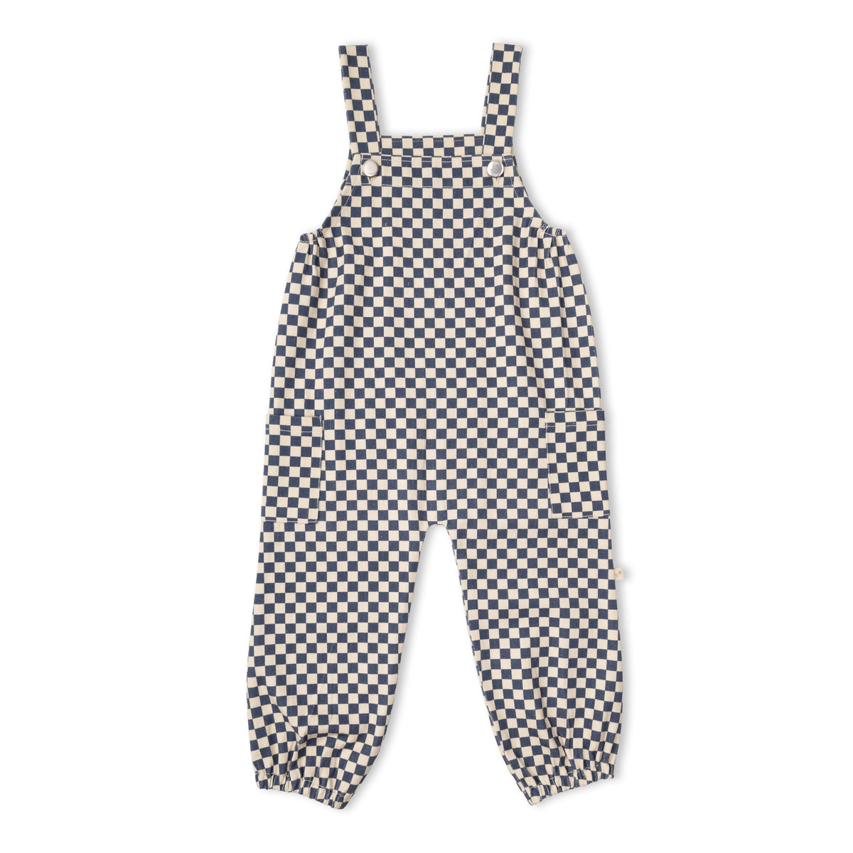 Organic Twill Overalls - Midnight Check by Makemake Organics
