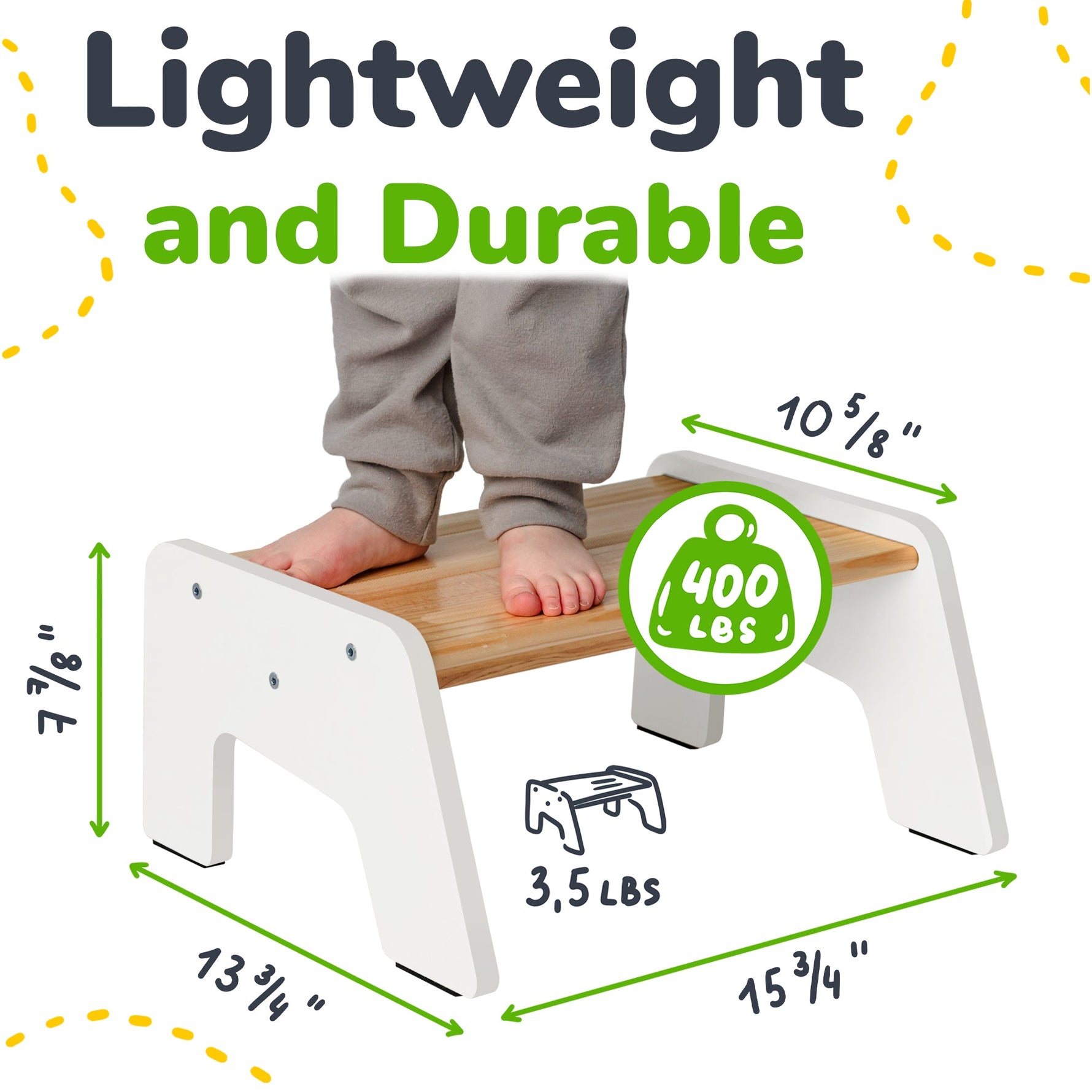 Ocodile natural wood 1-step stool for toddlers and kids.
