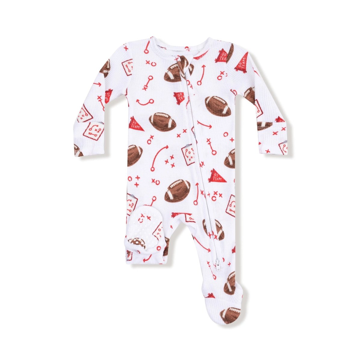 Angel Dear 2 Way Zipper Footie for Babies in Soft Waffle Fabric with Fold-Over Cuffs and Signature Prints -