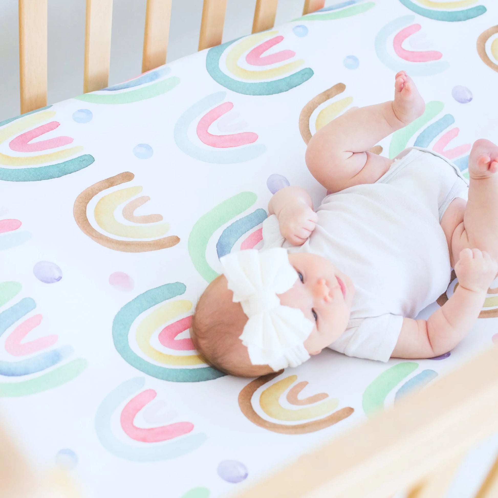Fitted Crib Sheet - Blue Rainbow Honey Lemonade