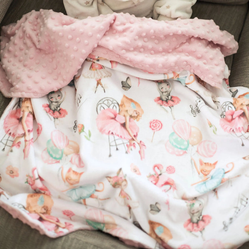 Baby & toddler minky blanket with ballerina pattern, soft pink texture, 30x40 inches.