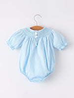Rylee Faith Designs Girls Cross Smocking Embroidered Blue Romper - Apparel & Accessories > Clothing > One-Pieces Romper