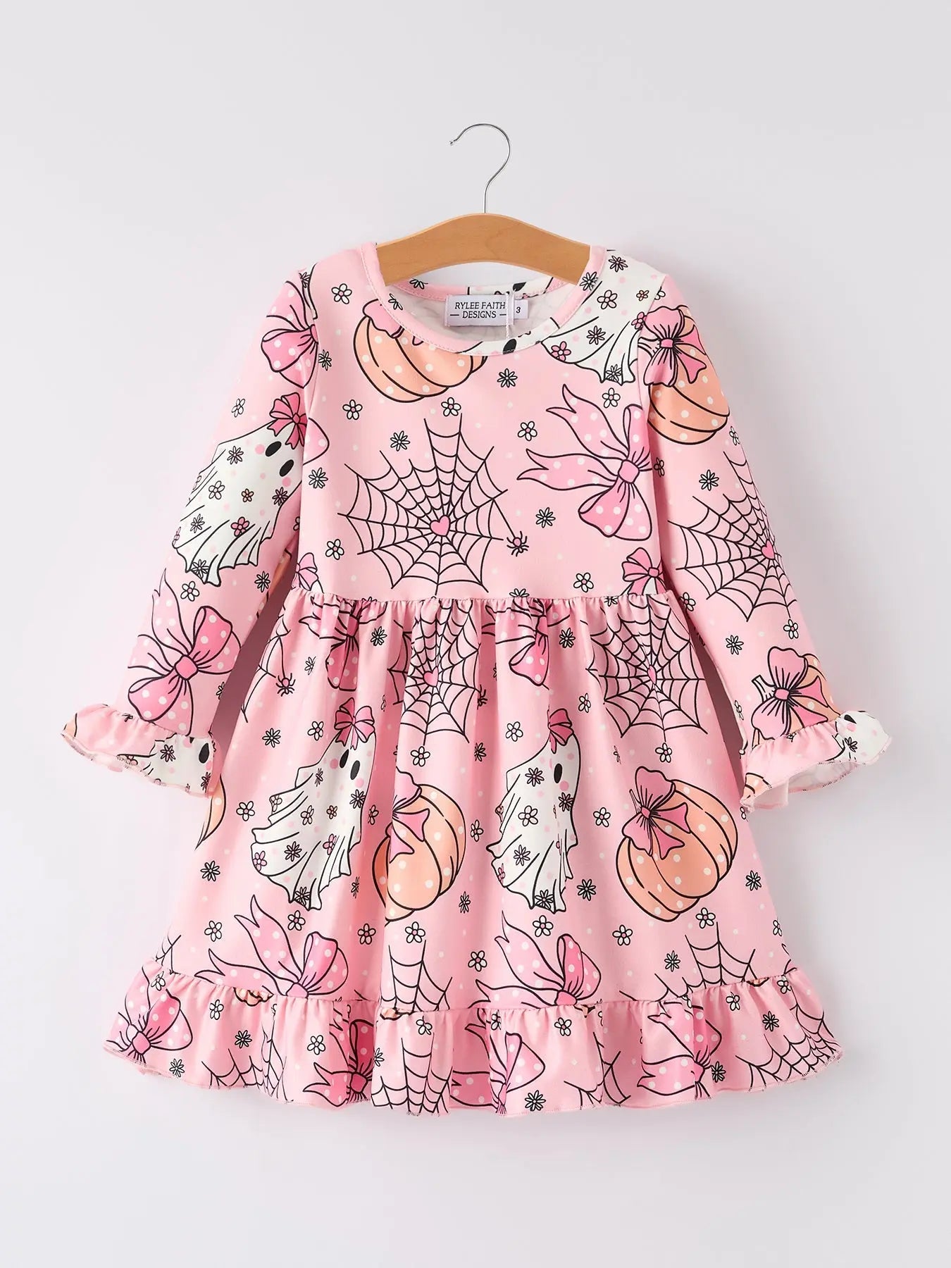 Spooky Halloween Dress with Ghost and Pumpkin Print for Festive Women Rylee Faith Designs